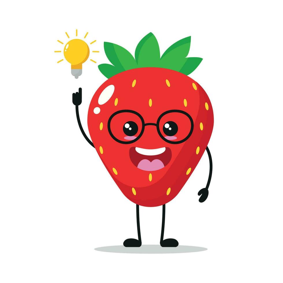 linda inteligente fresa personaje. gracioso fresa tiene inspiración idea dibujos animados emoticon en plano estilo. Fruta emoji vector ilustración