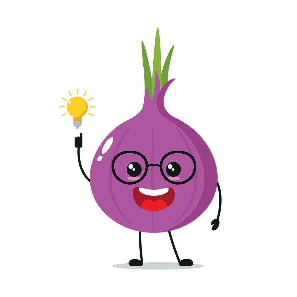 Happy Red Onion Get Inspiration with lamp shine Stand Alone Vector Illustration Character