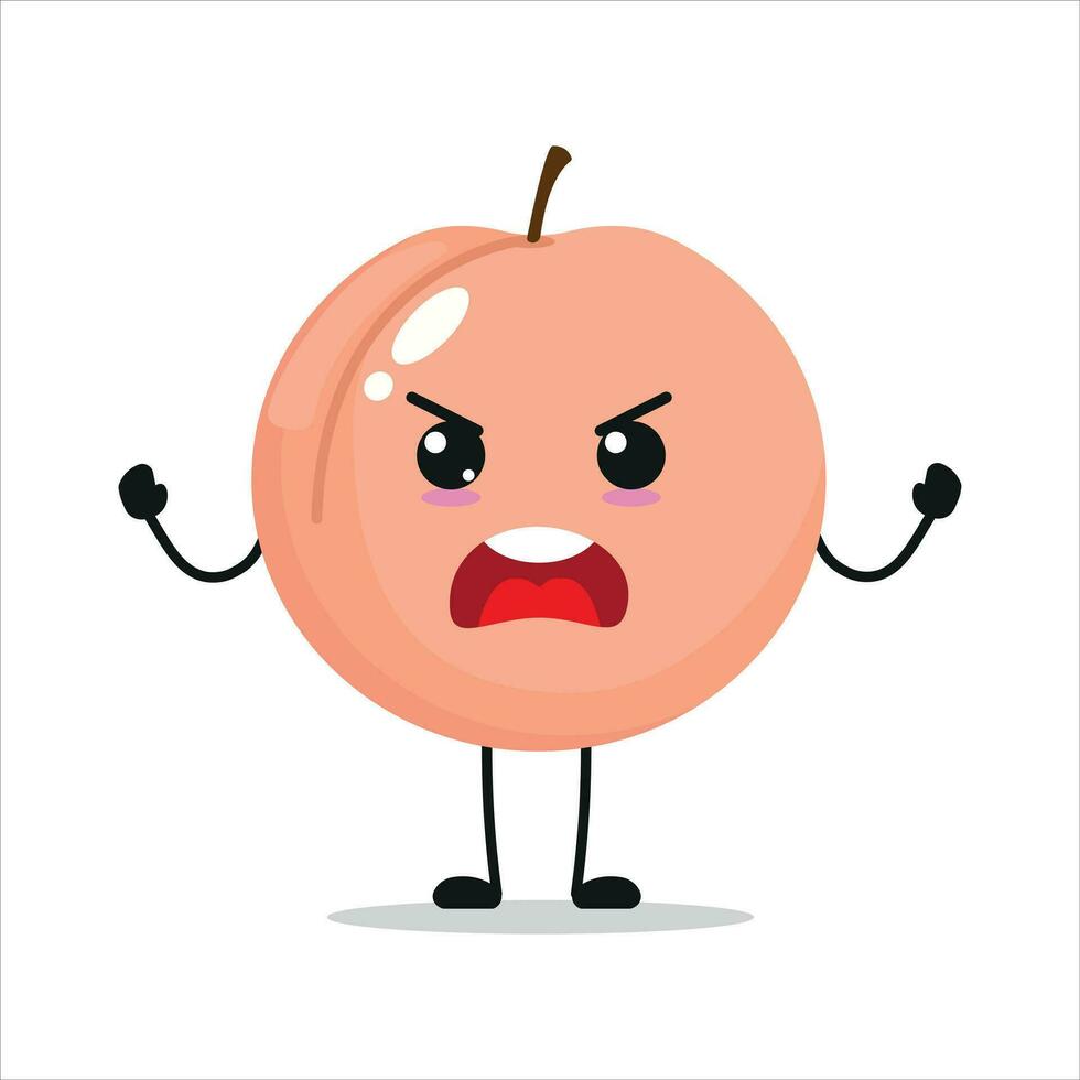 Cute angry peach character. Funny furious peach cartoon emoticon in flat style. Fruit emoji vector illustration