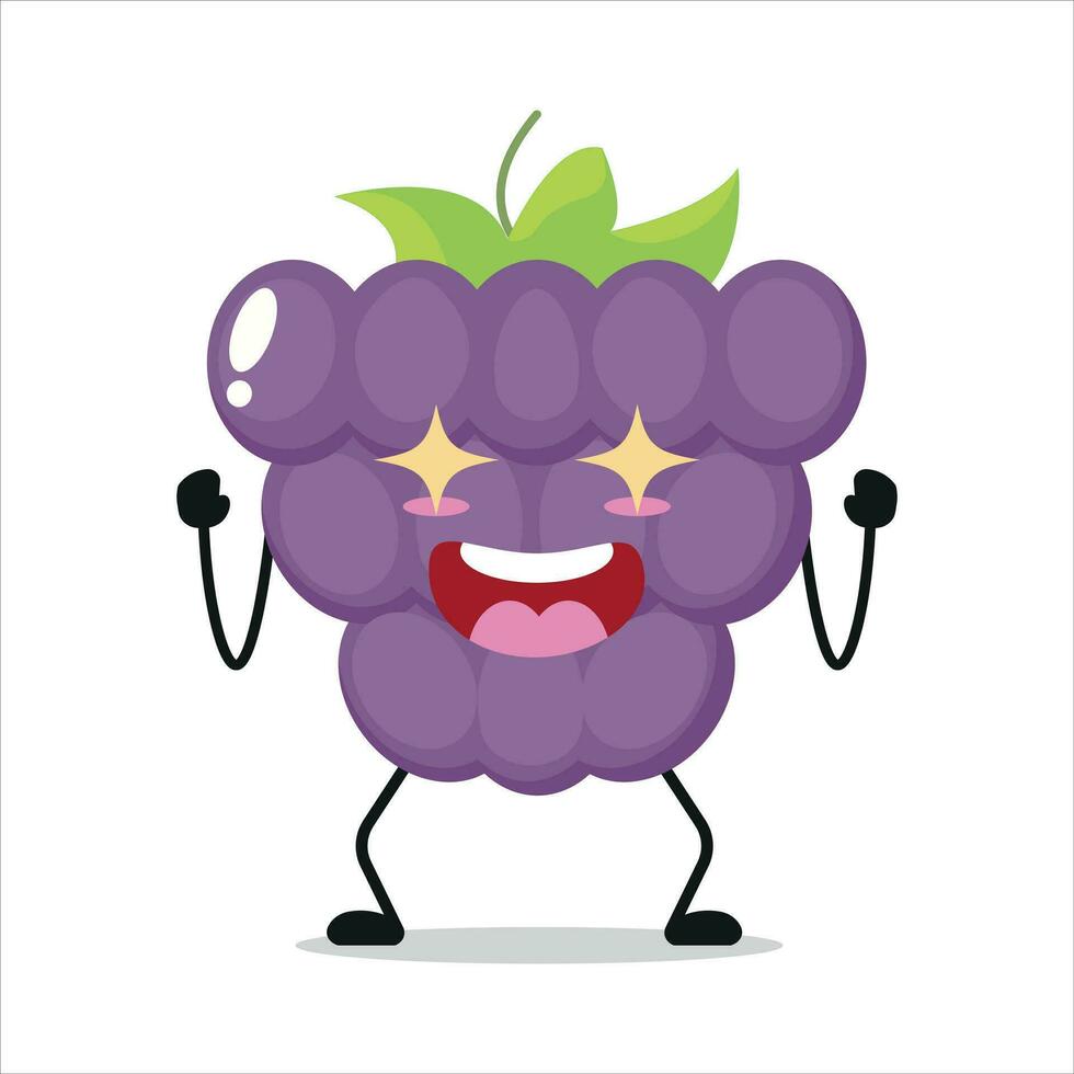 Cute excited grape character. Funny electrifying grape cartoon emoticon in flat style. Fruit emoji vector illustration