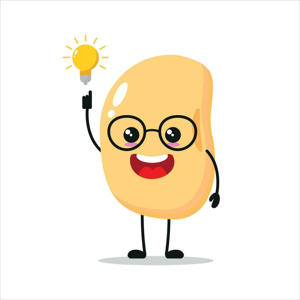 Cute smart soybean character. Funny soybean got inspiration idea cartoon emoticon in flat style. vegetable emoji vector illustration