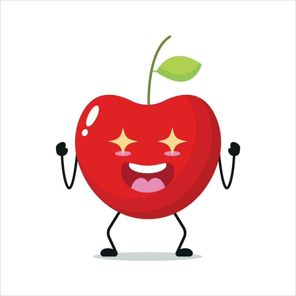 linda emocionado Cereza personaje. gracioso electrizante Cereza dibujos animados emoticon en plano estilo. Fruta emoji vector ilustración