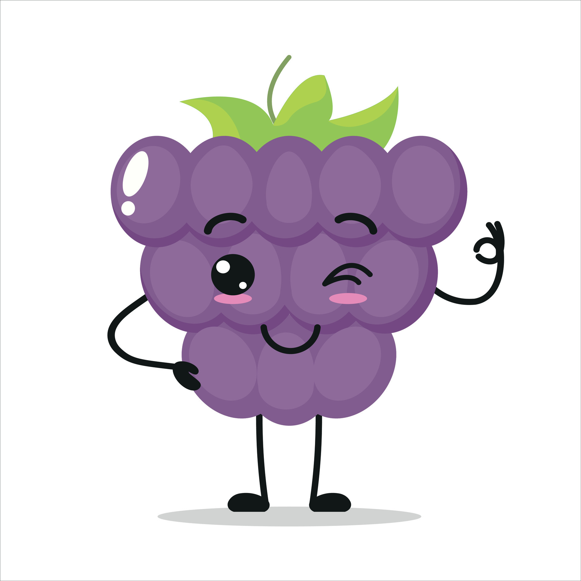 Cute happy grape character. Funny smiling and blink grape cartoon