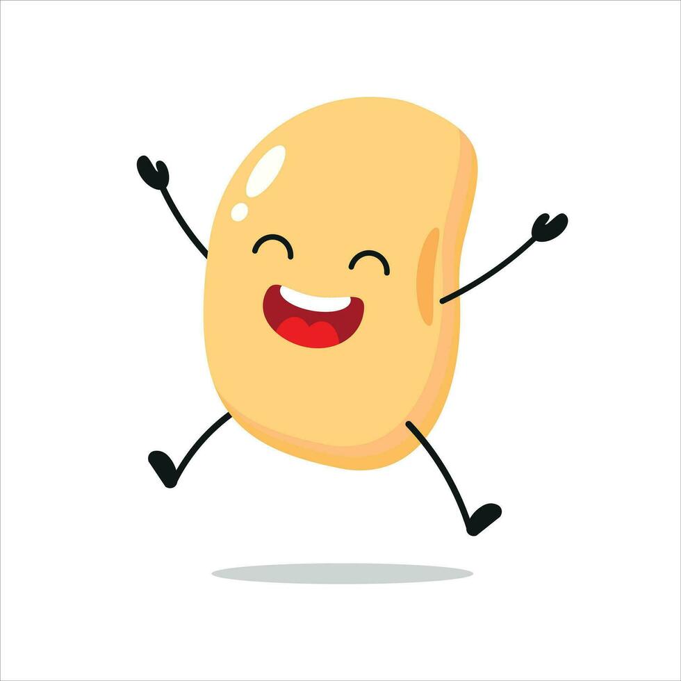 Cute happy soybean character. Funny jump soybean cartoon emoticon in flat style. vegetable emoji vector illustration