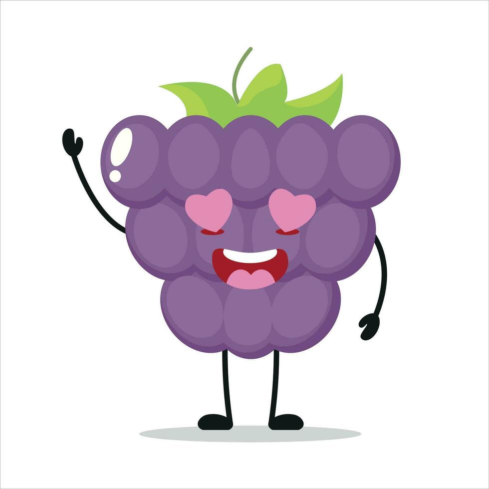 Cute happy grape character. Funny fall in love grape cartoon emoticon in flat style. Fruit emoji vector illustration