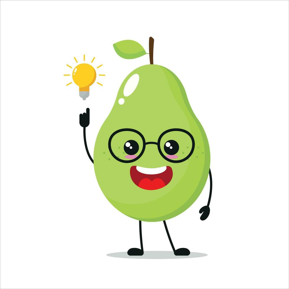 Cute smart pears character. Funny pears got inspiration idea cartoon emoticon in flat style. Fruit emoji vector illustration