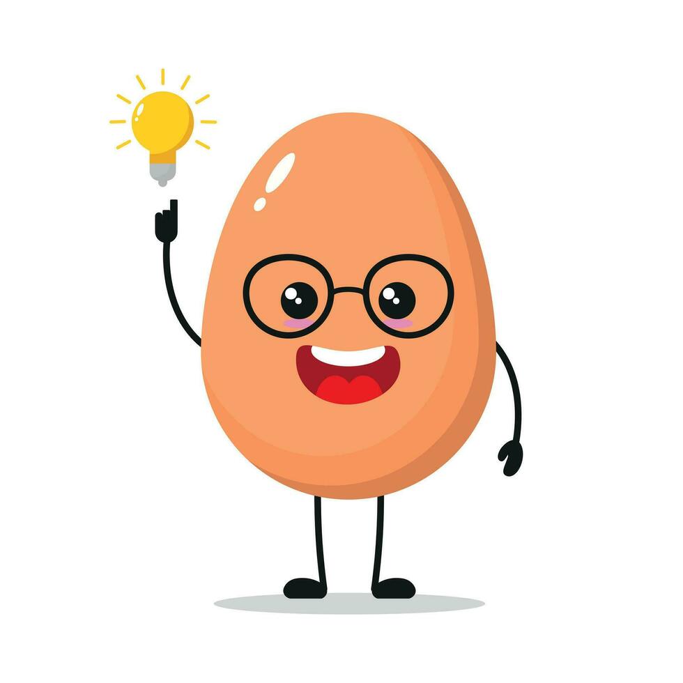 Cute smart egg character. Funny egg got inspiration idea cartoon emoticon in flat style. chick emoji vector illustration