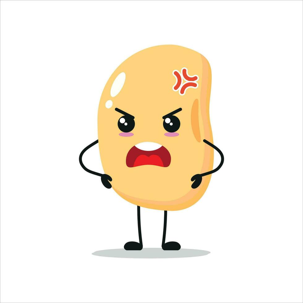 Cute angry soybean character. Funny mad soybean cartoon emoticon in flat style. vegetable emoji vector illustration