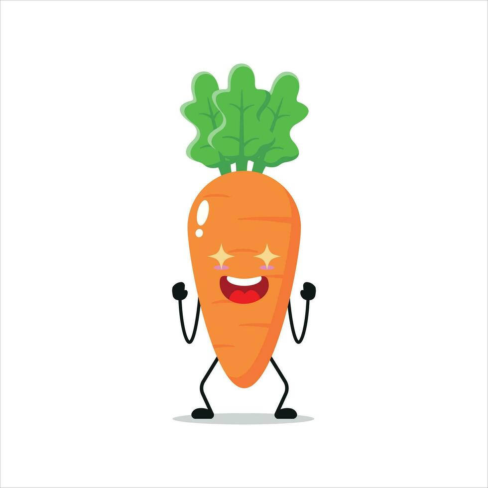 Cute excited carrot character. Funny electrifying carrot cartoon emoticon in flat style. vegetable emoji vector illustration