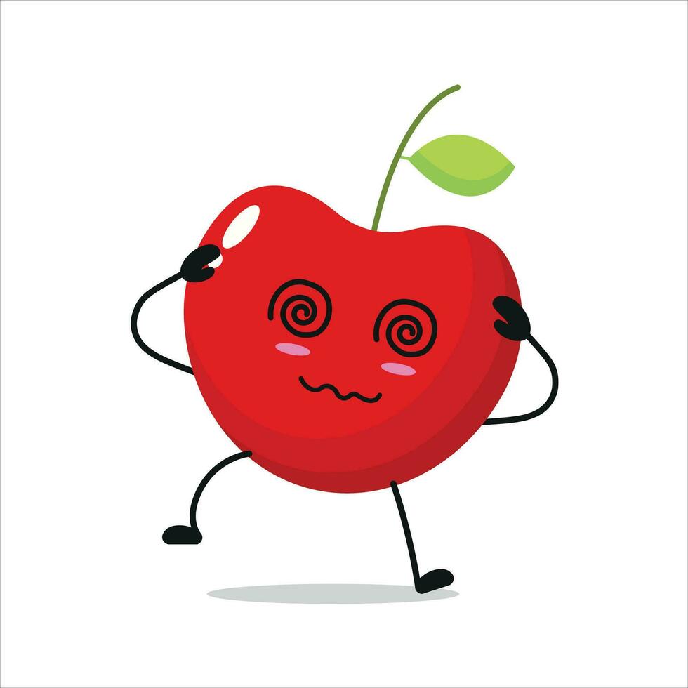 linda mareado Cereza personaje. gracioso borracho Cereza dibujos animados emoticon en plano estilo. Fruta emoji vector ilustración