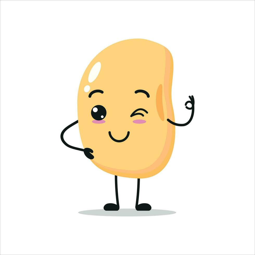 linda contento haba de soja personaje. gracioso sonriente y parpadeo haba de soja dibujos animados emoticon en plano estilo. vegetal emoji vector ilustración