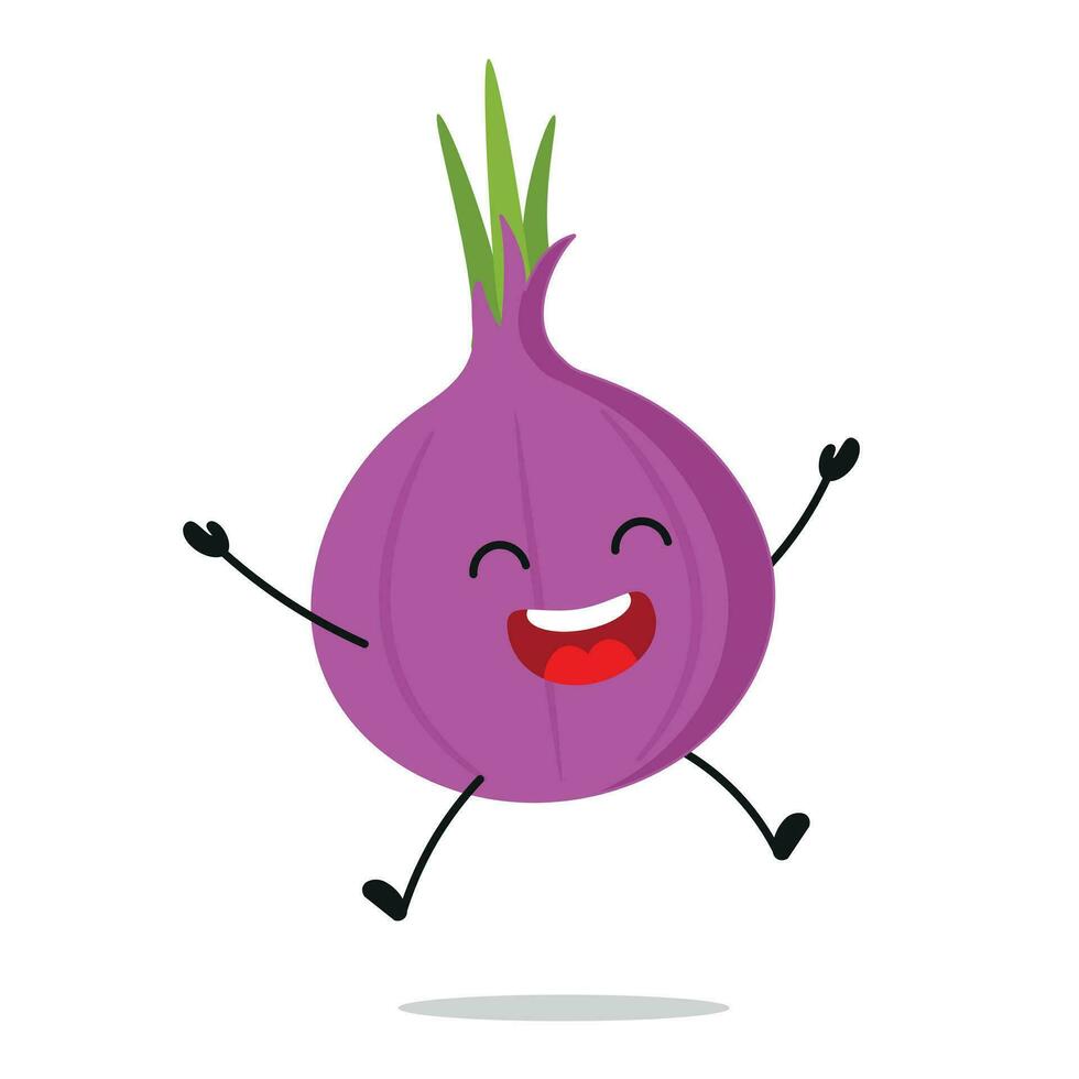 Happy Red Onion Jumping In The Air Alone Vector Illustration Character