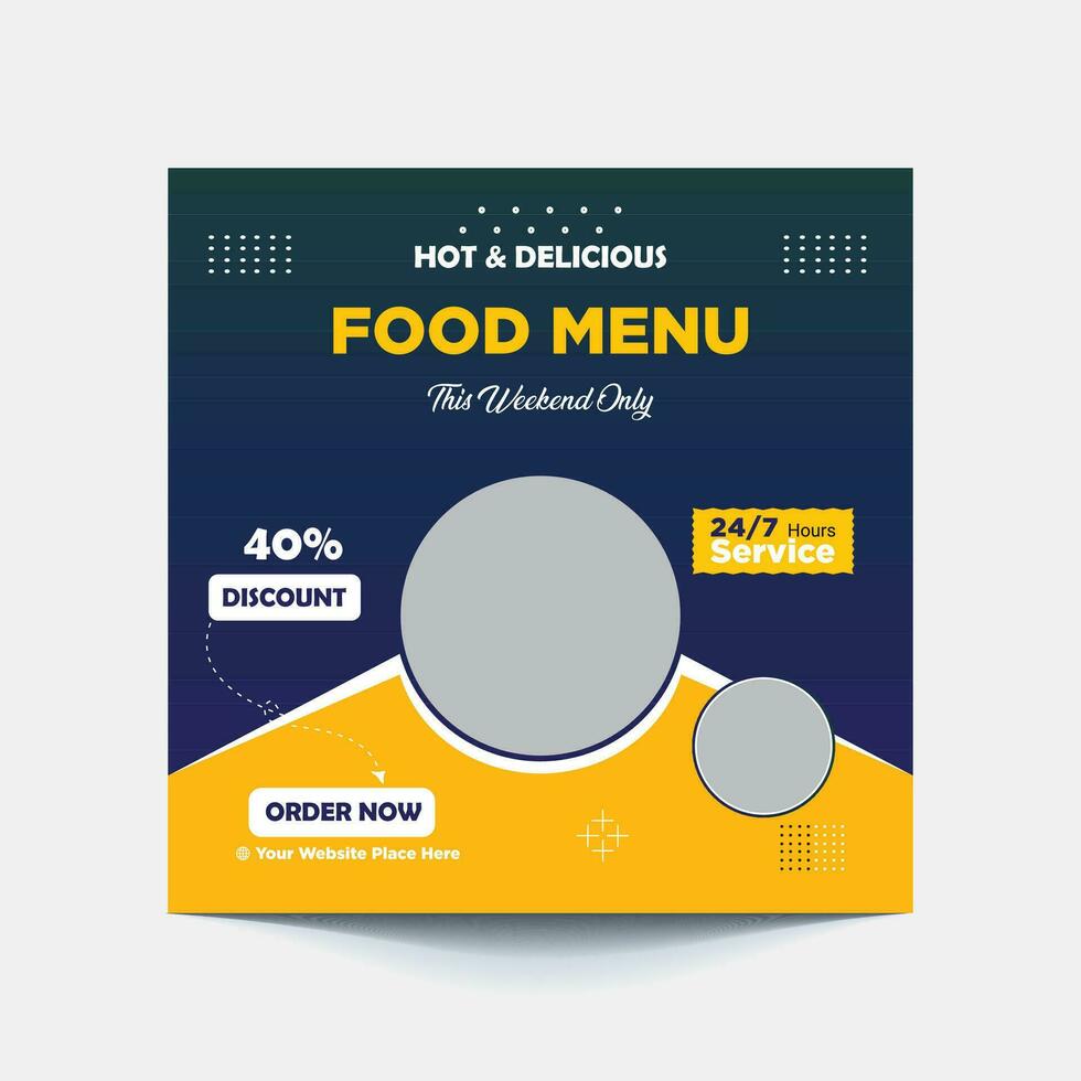 Food social media post template. Restaurant social media banner. Square size. Fast food social media post design vector. High resolution. Burger and delicious social media marketing banner post. vector