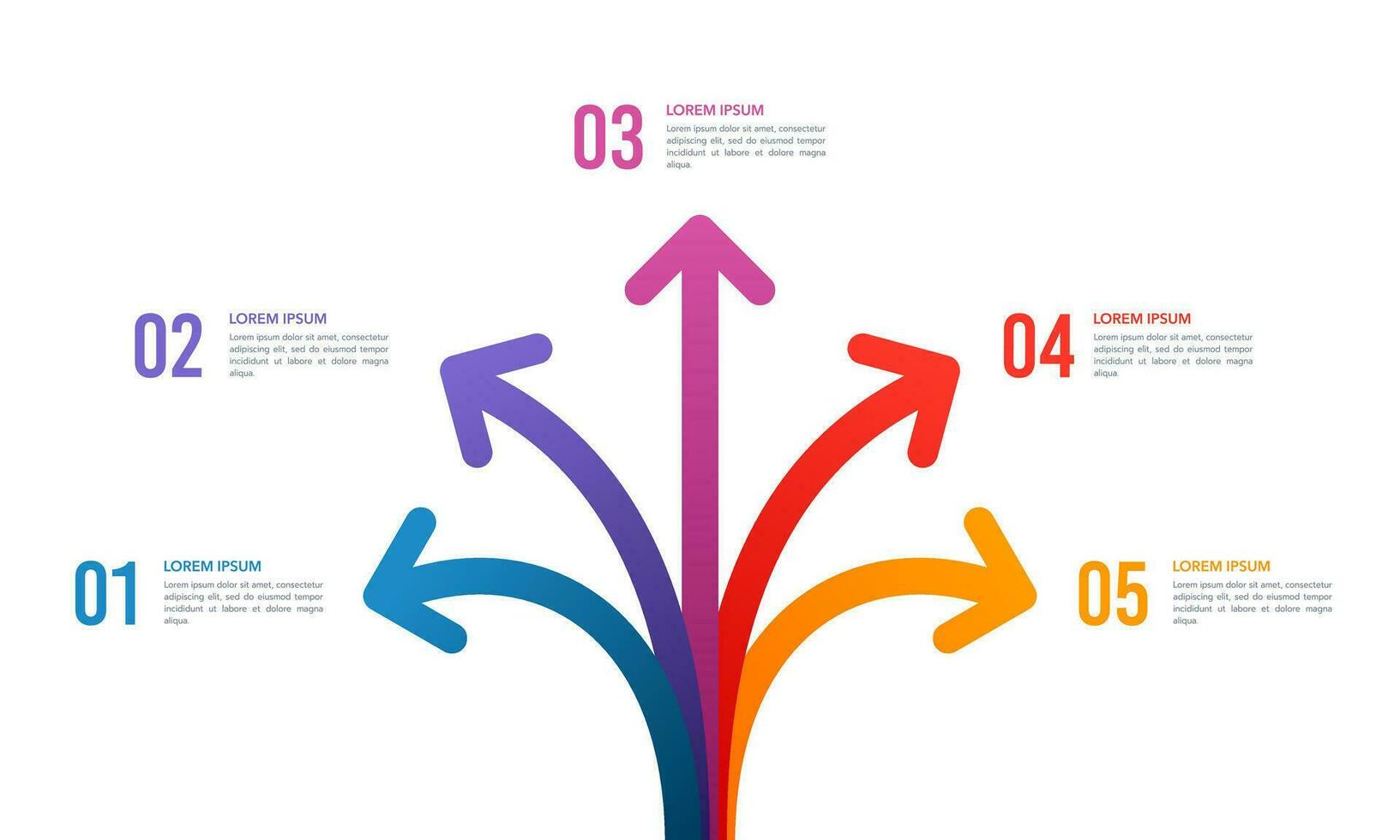 Infographic arrow crossroads 5 options. 5-direction arrow. Vector illustration.