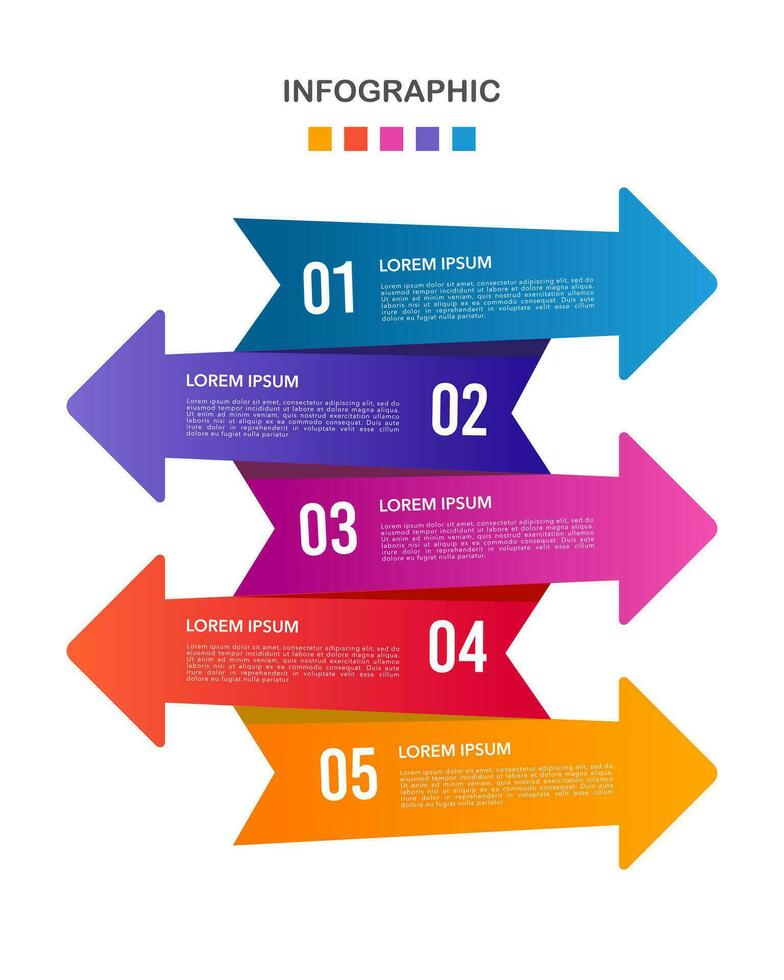 5-step crossover arrow infographic template. Vector illustration.