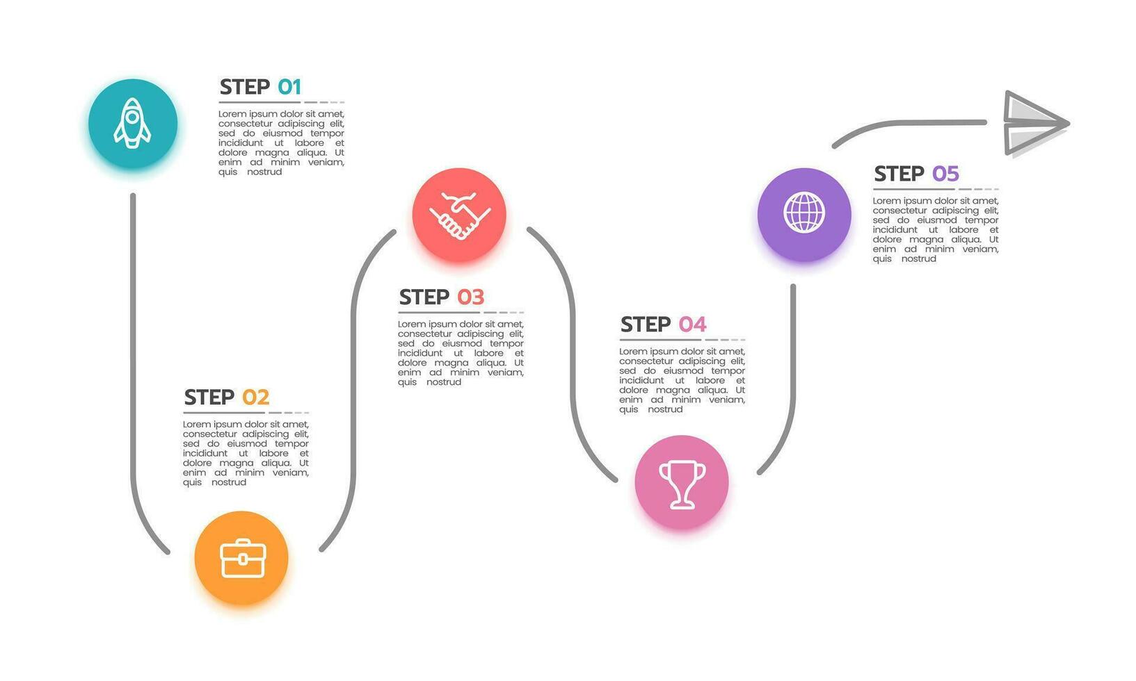 Infographic design template. Timeline with 5 steps to success. Business presentation. Vector illustration.