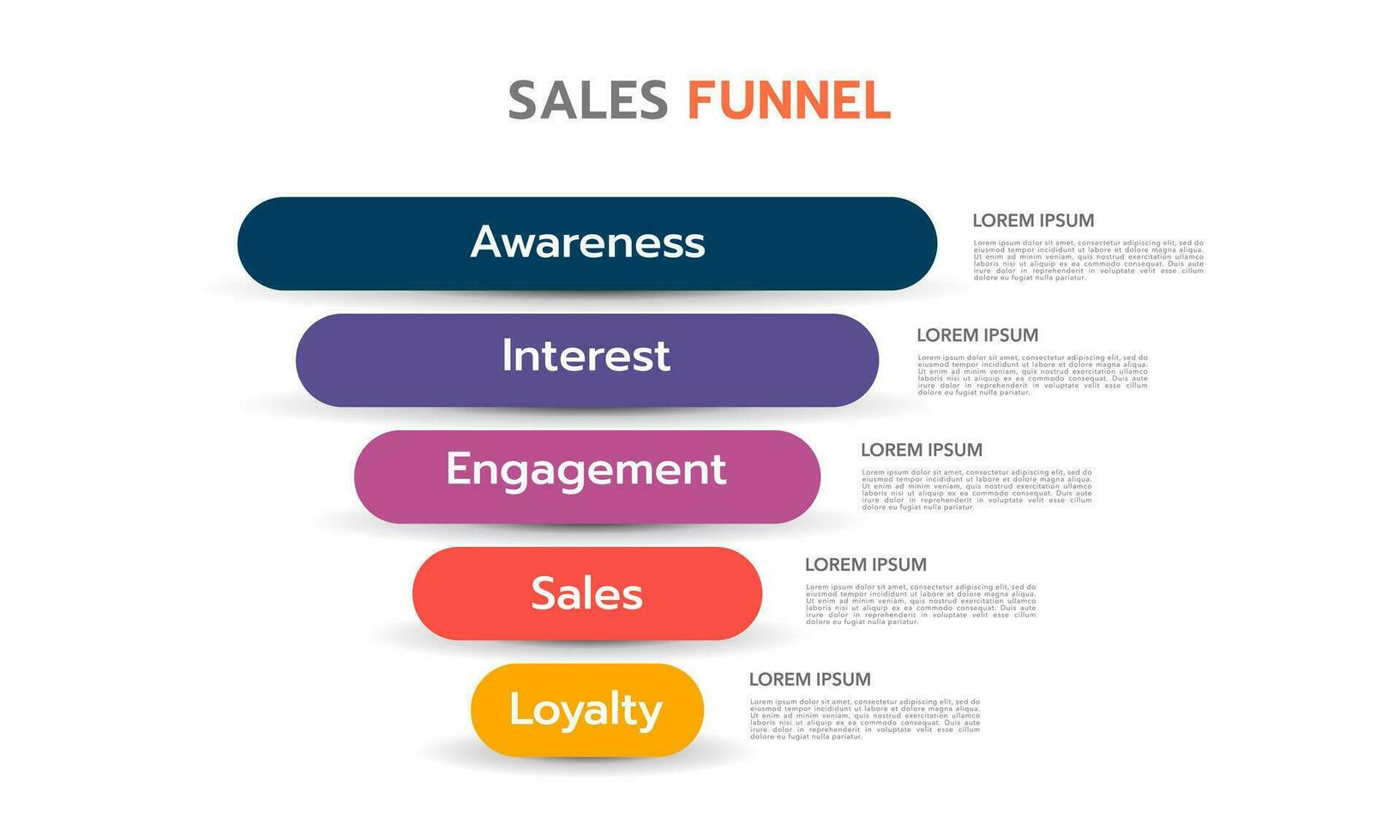 Funnel marketing 5 steps template. Business Presentation. Vector illustration.