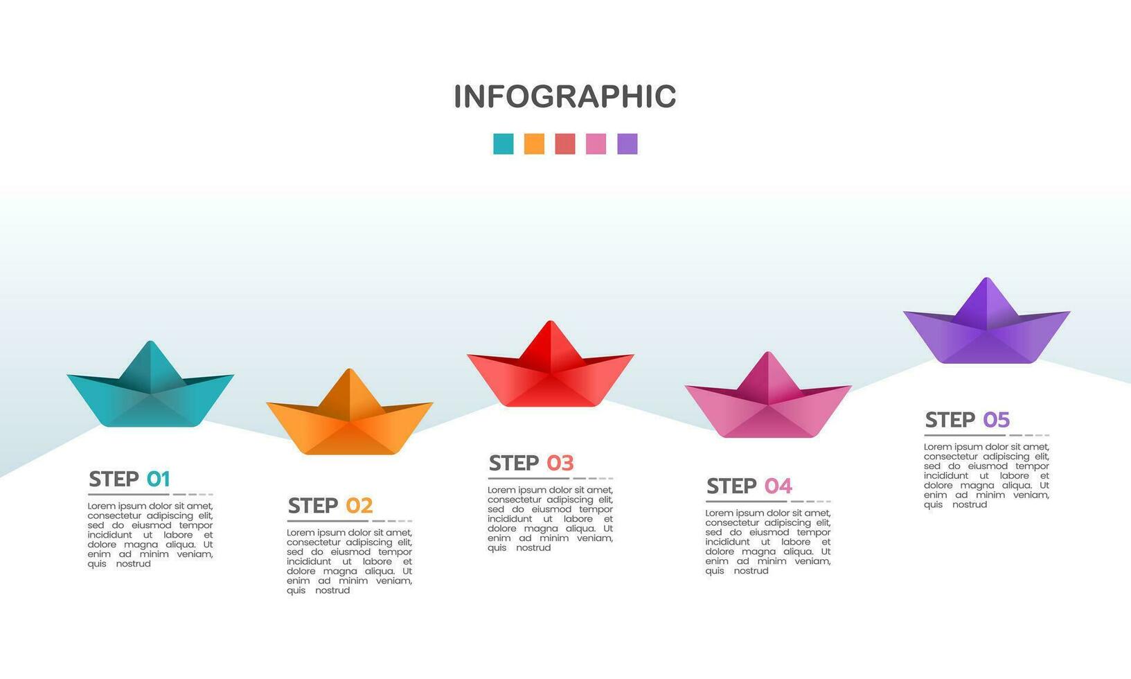 papel barco en mar ola negocio infografía modelo. vector ilustración.