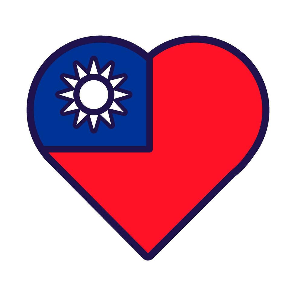 Taiwan Flag Festive Patriot Heart Outline Icon vector