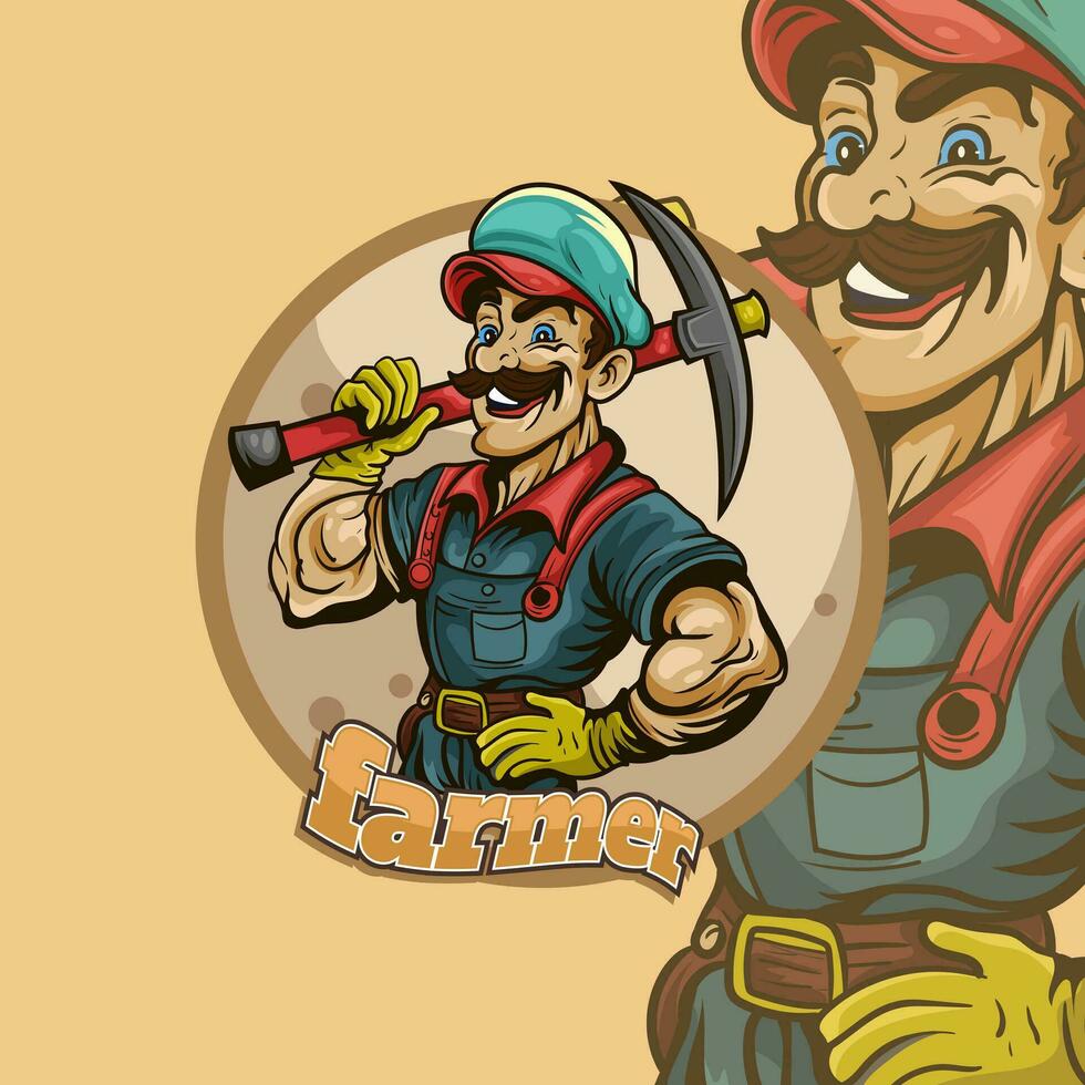 Old Farmer staff smiling characters on white background farm dressed in uniform mascot vector