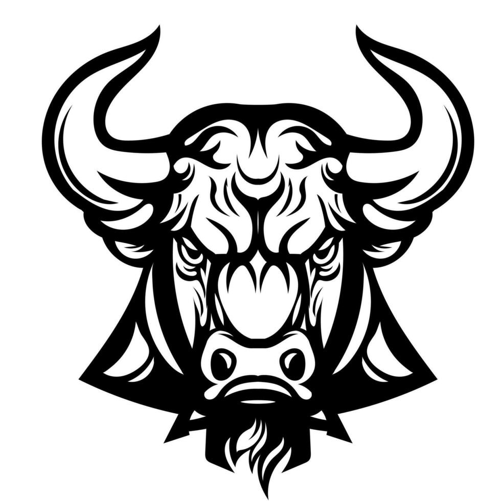 Angry head face mascot of bull design of aggressive buffalo portrait. black white line art vector illustration