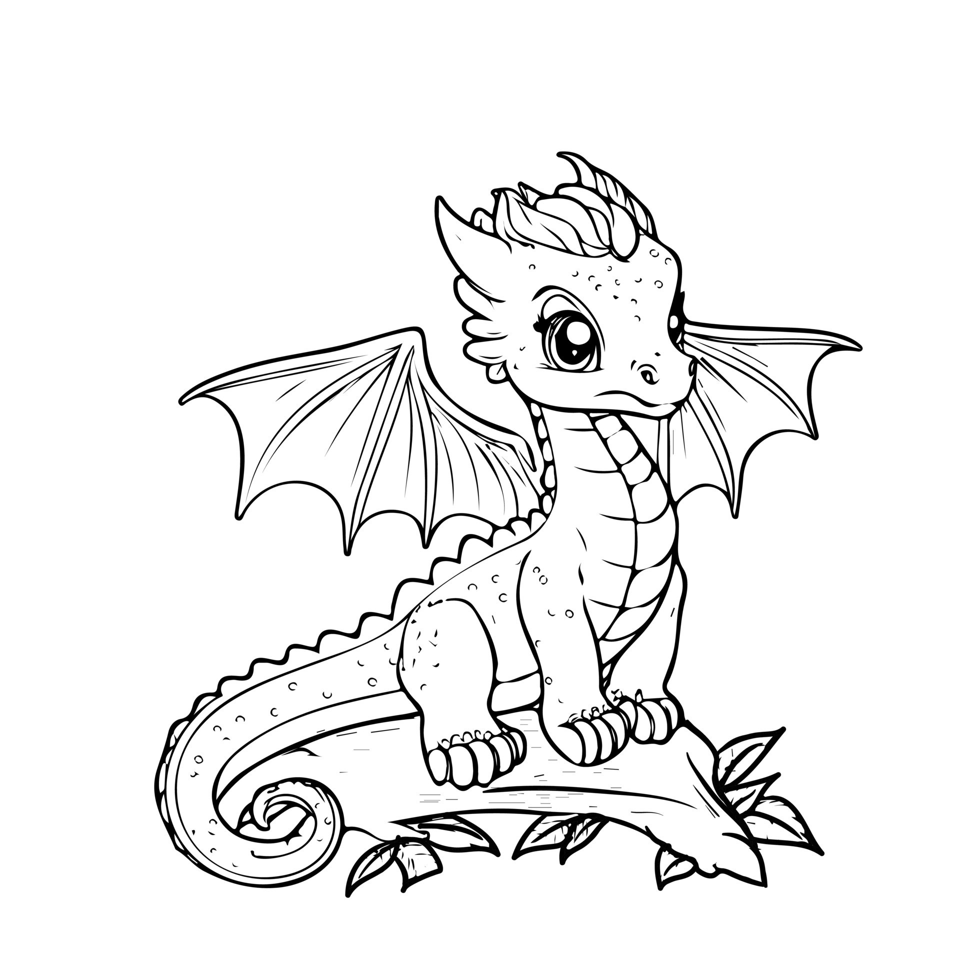 Hand drawing character animal cute dragon outline black and white