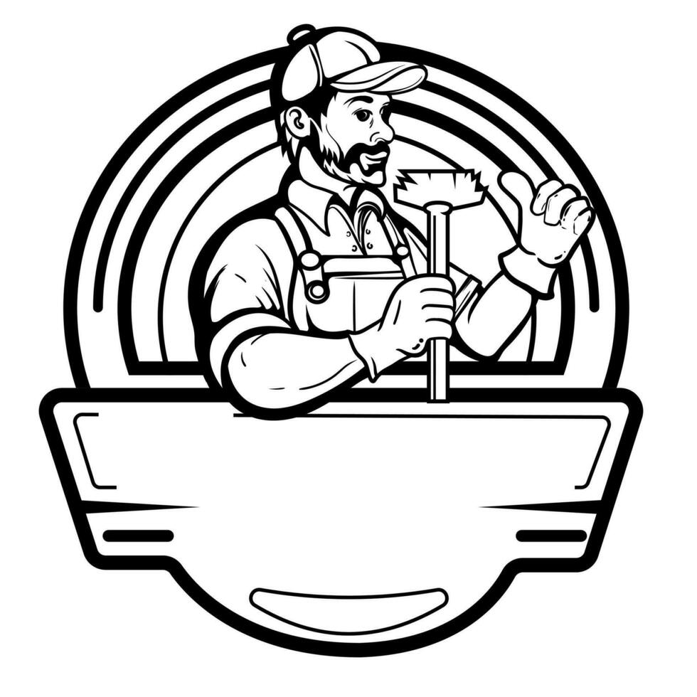 worker cleaner service silhouette black only shirt design vector logo emblem Illustration isolated white background