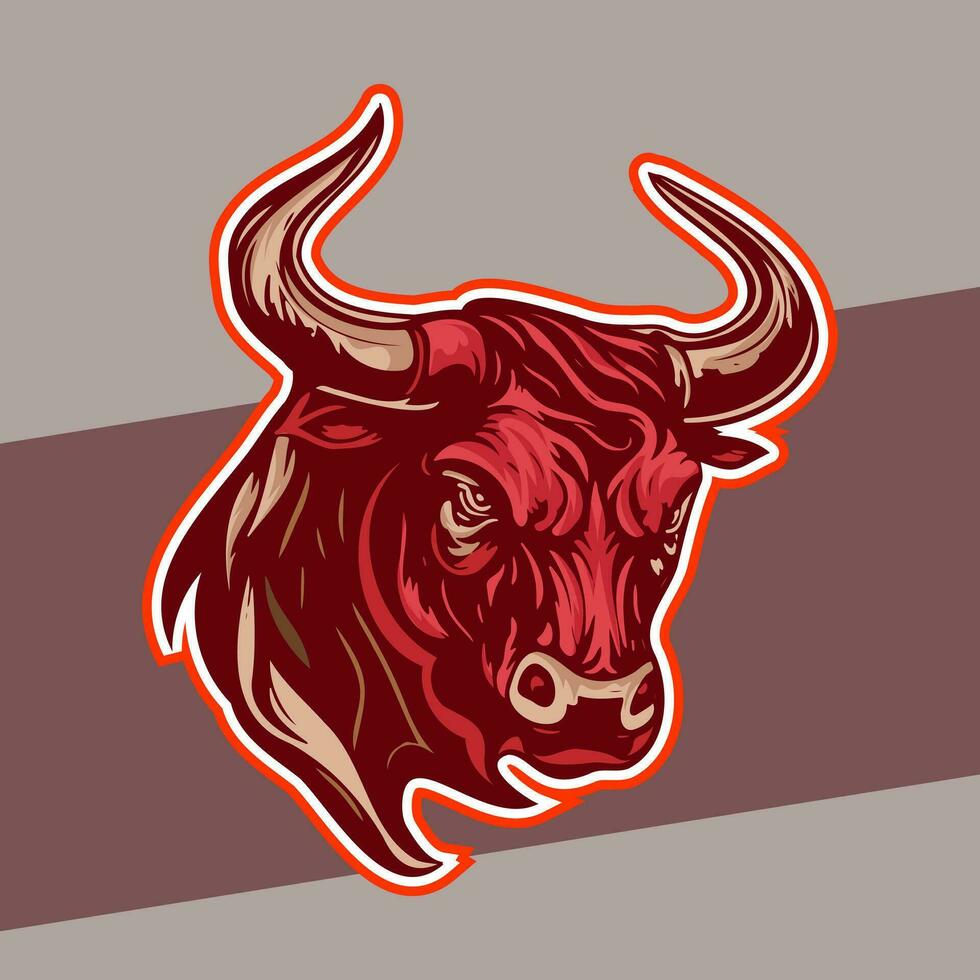 Bullhead logo for gaming or esport team, esport logo, animal logo, modern bull logo with red horn and glowing red eyes vector