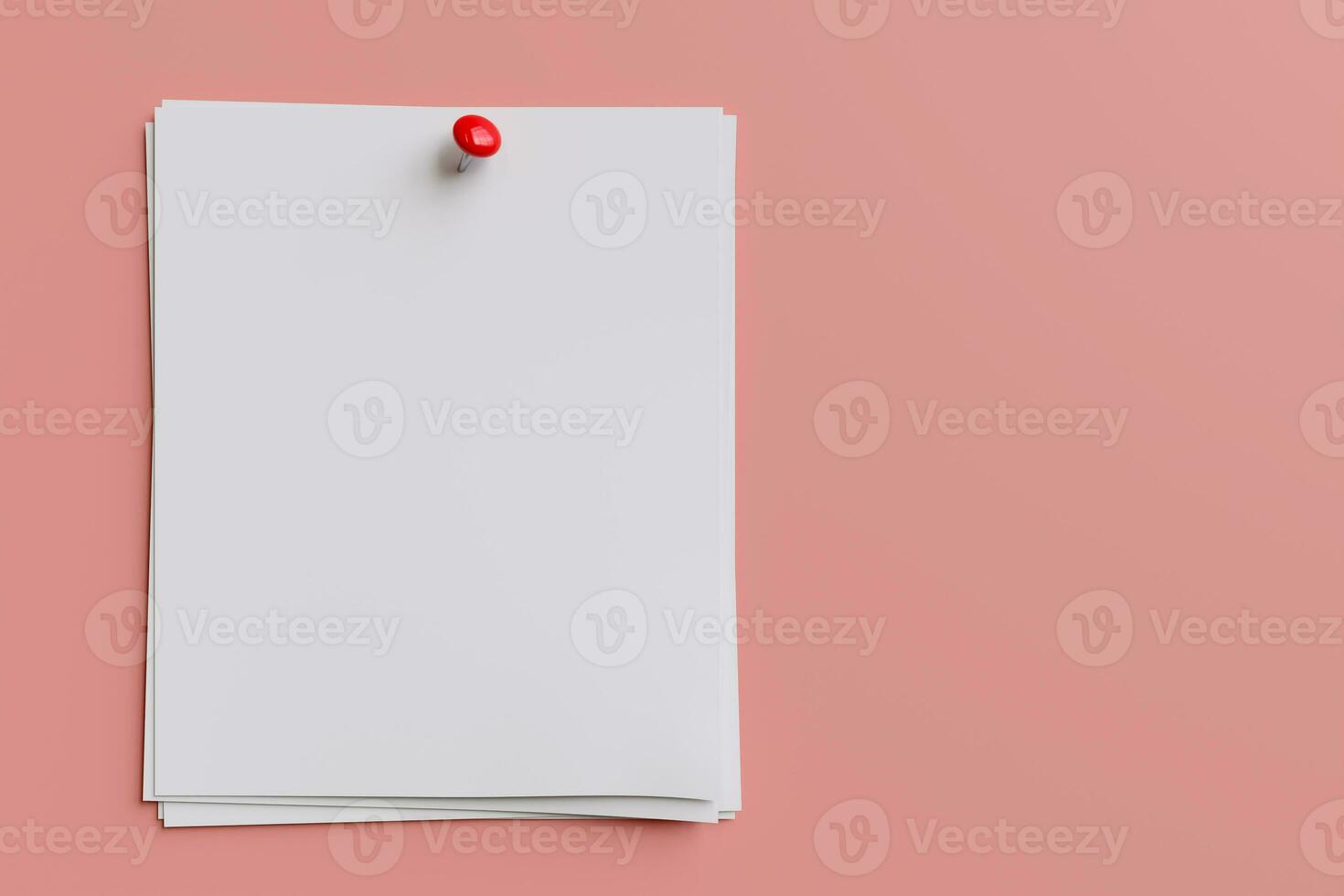 blank white paper page with red pin on pink background. with free space for copy. photo