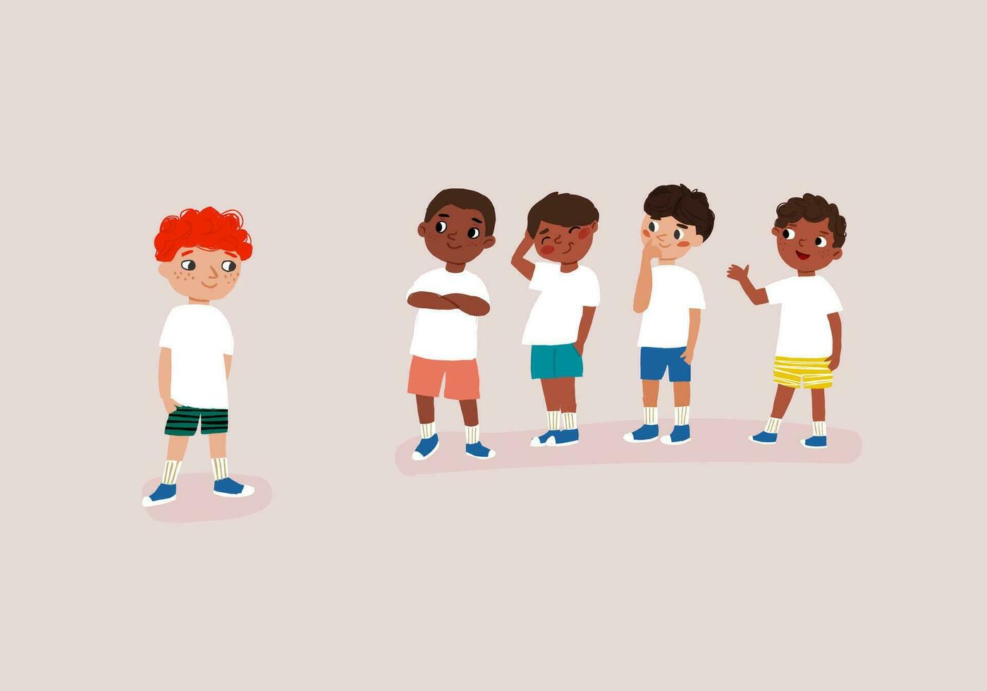ilustración presentando un grupo de Niños y chicas, colegio alumnos en blanco camiseta vector