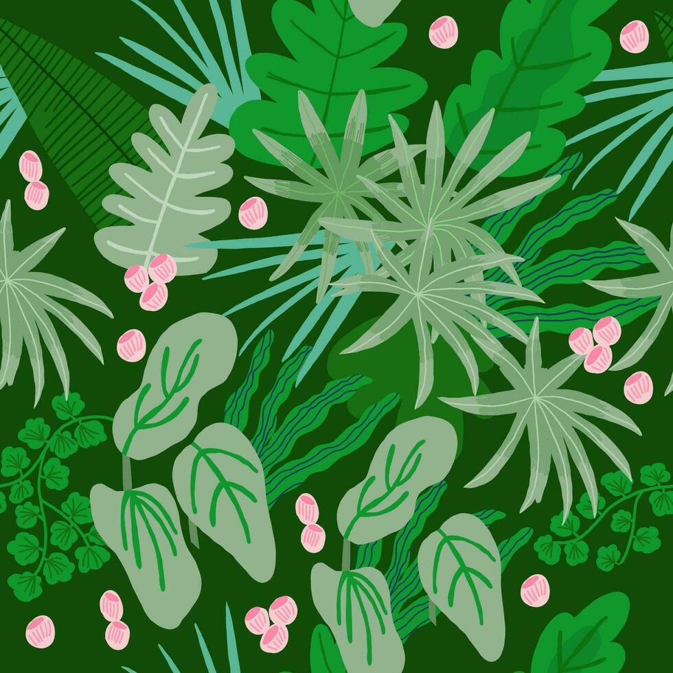 seamless abstract green pattern with leaves , vector floral background