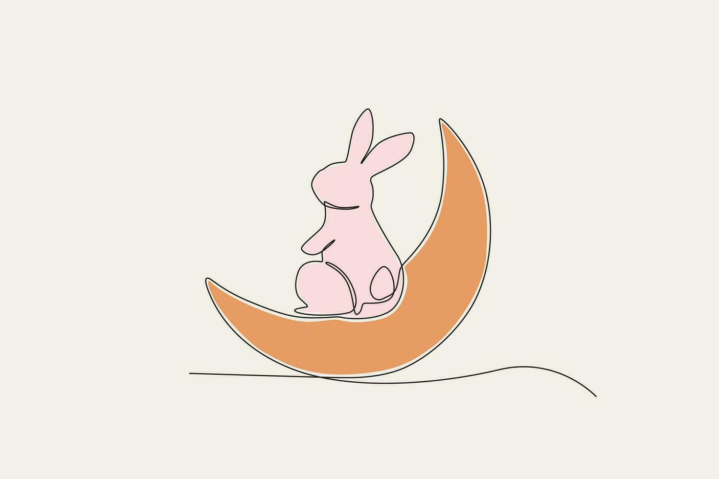 Colored illustration of a rabbit sitting on a crescent moon vector