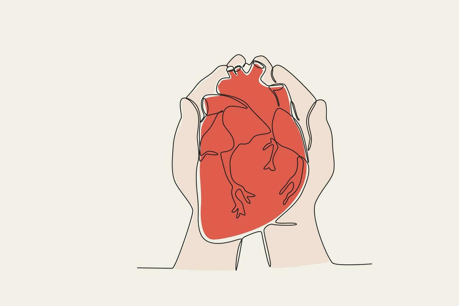 Color illustration of a hand guarding the heart vector