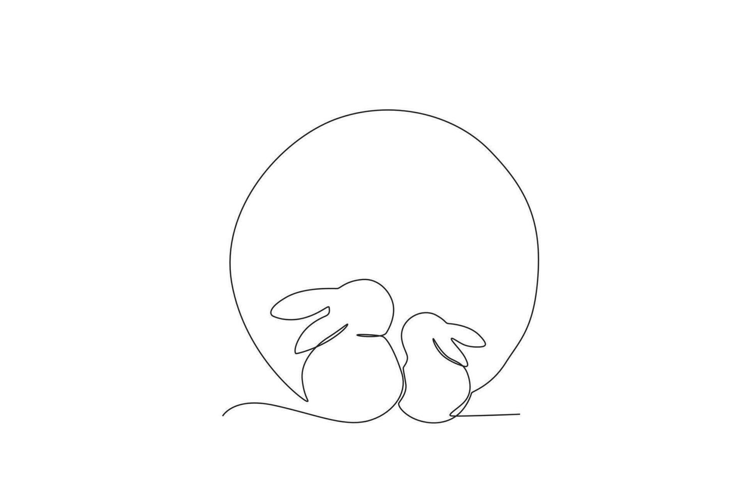 Two rabbits sat staring at the full moon vector