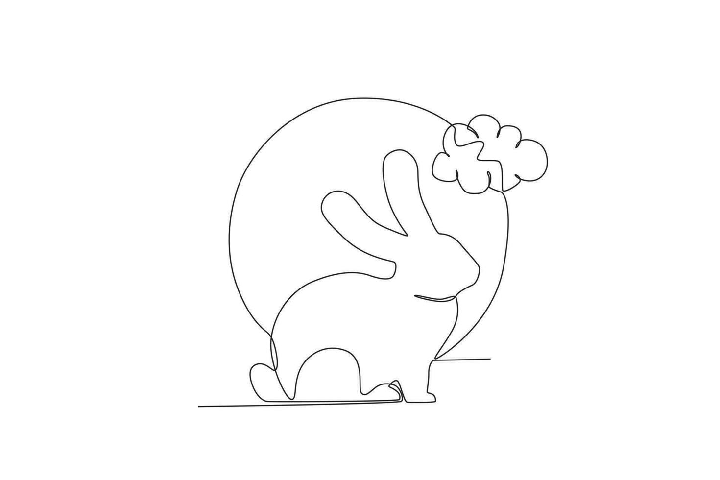 A Little rabbit holding lanterns on the moon. Mid-autumn one-line drawing vector