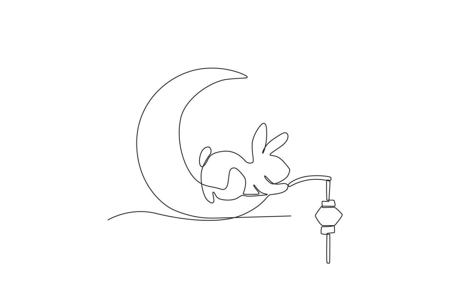 A rabbit sitting holding a lantern on the moon vector