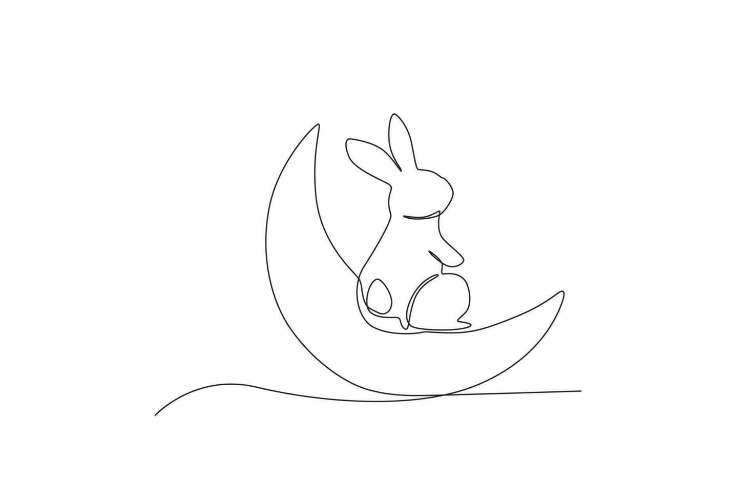 Back view of a bunny sitting on a crescent moon vector