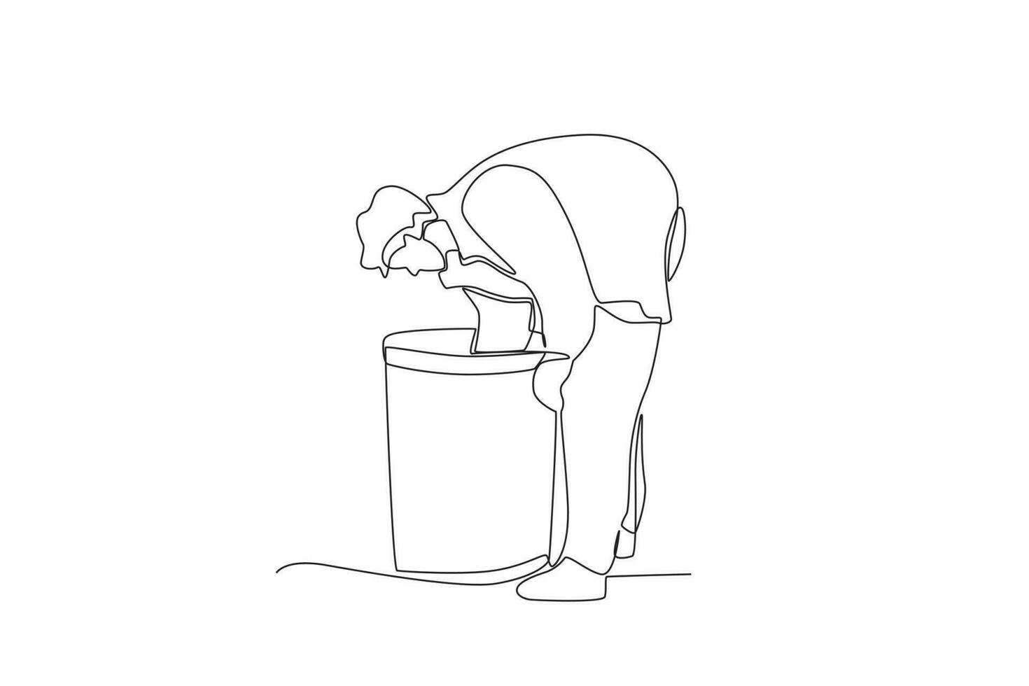 A homeless person searches for food in a garbage can vector