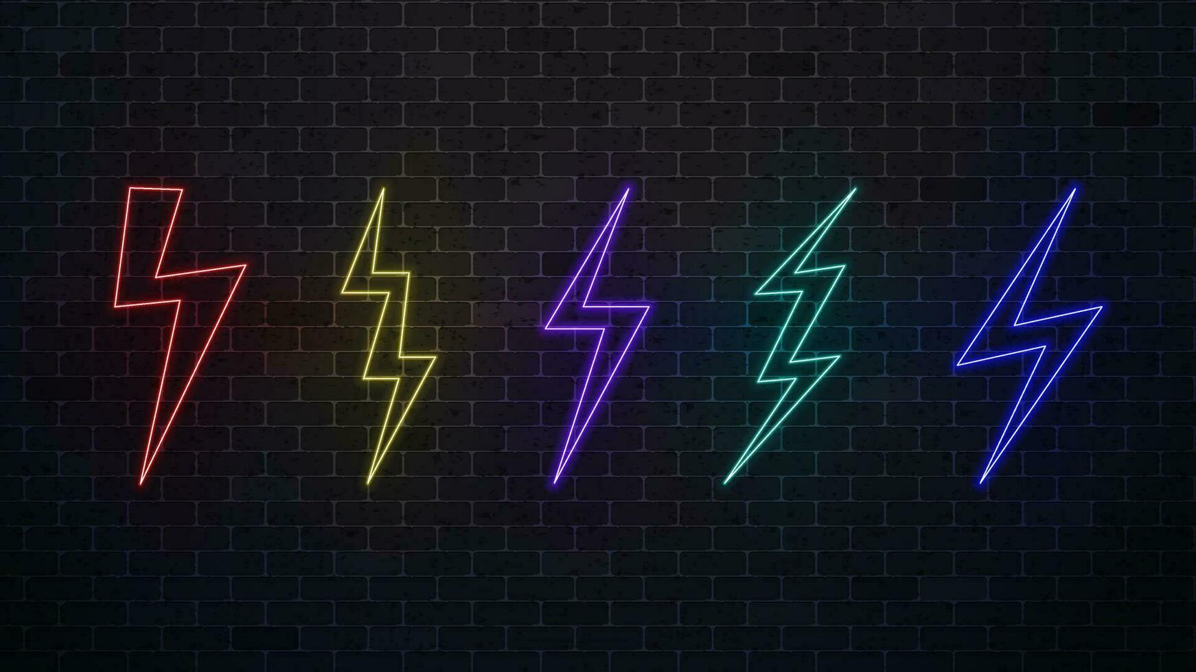 Icon of the glowing neon set lightning. Vector illustration