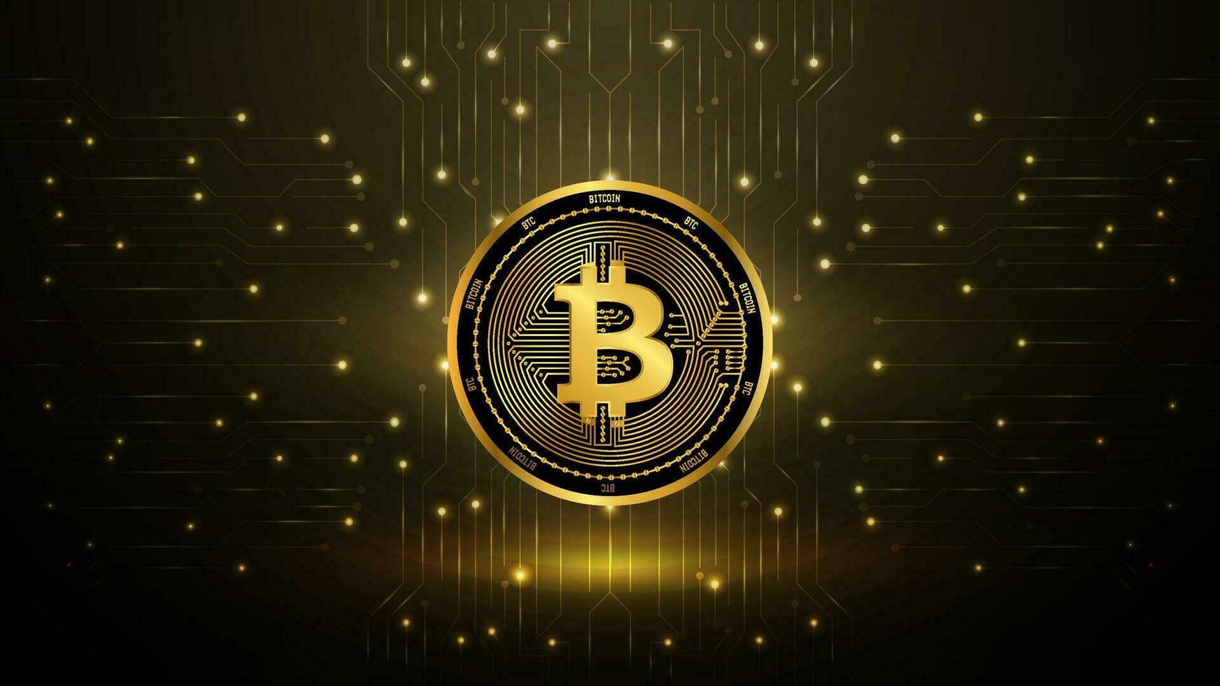 Bitcoin. Digital golden coin. Cryptocurrency. Vector illustration.