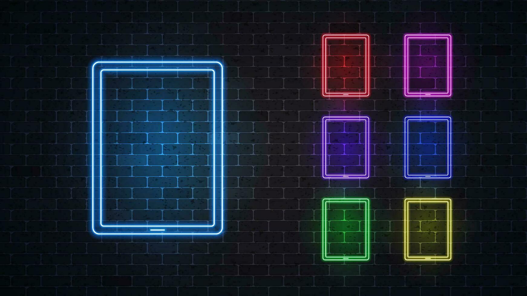 Tablet neon icon set. Vector illustration