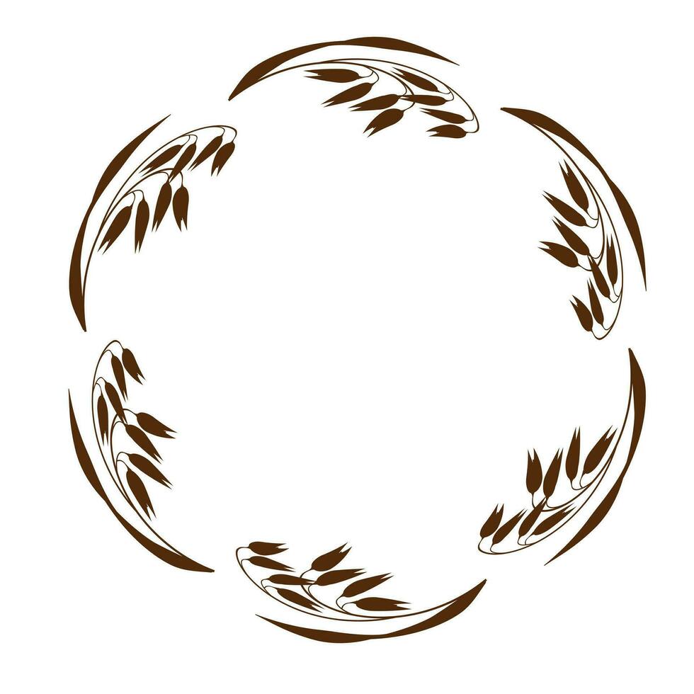 Circle of ears of oats. Frame from cereal stalks. Grass wreath silhouette vector
