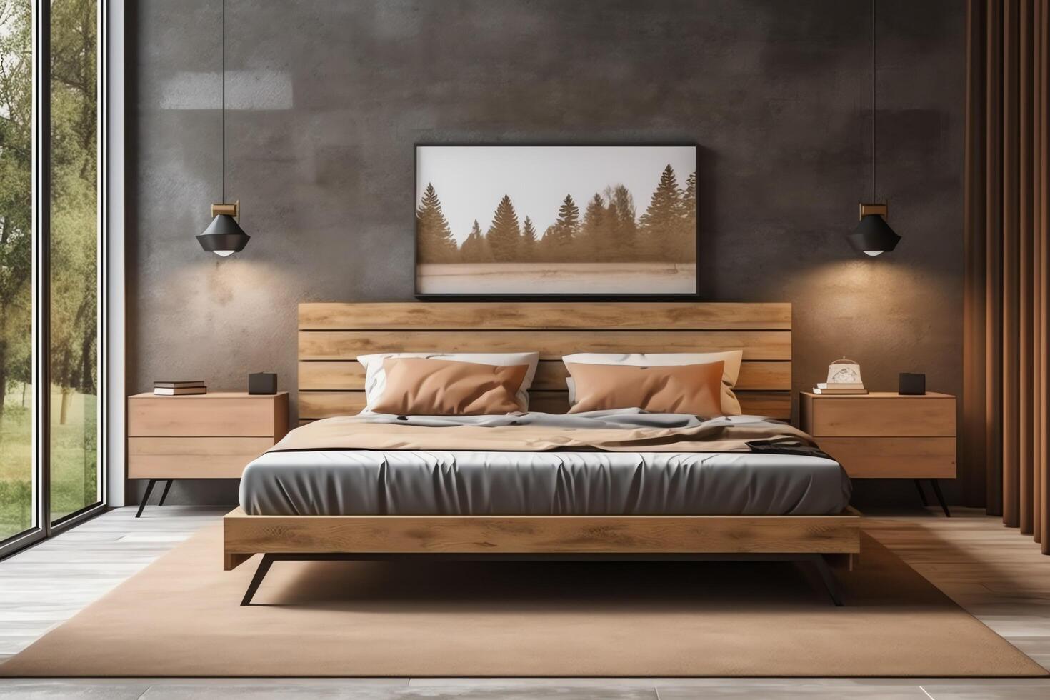 Modern bedroom interior design in apartment or house with furniture. Luxury bedroom scandinavian concept by AI Generated photo