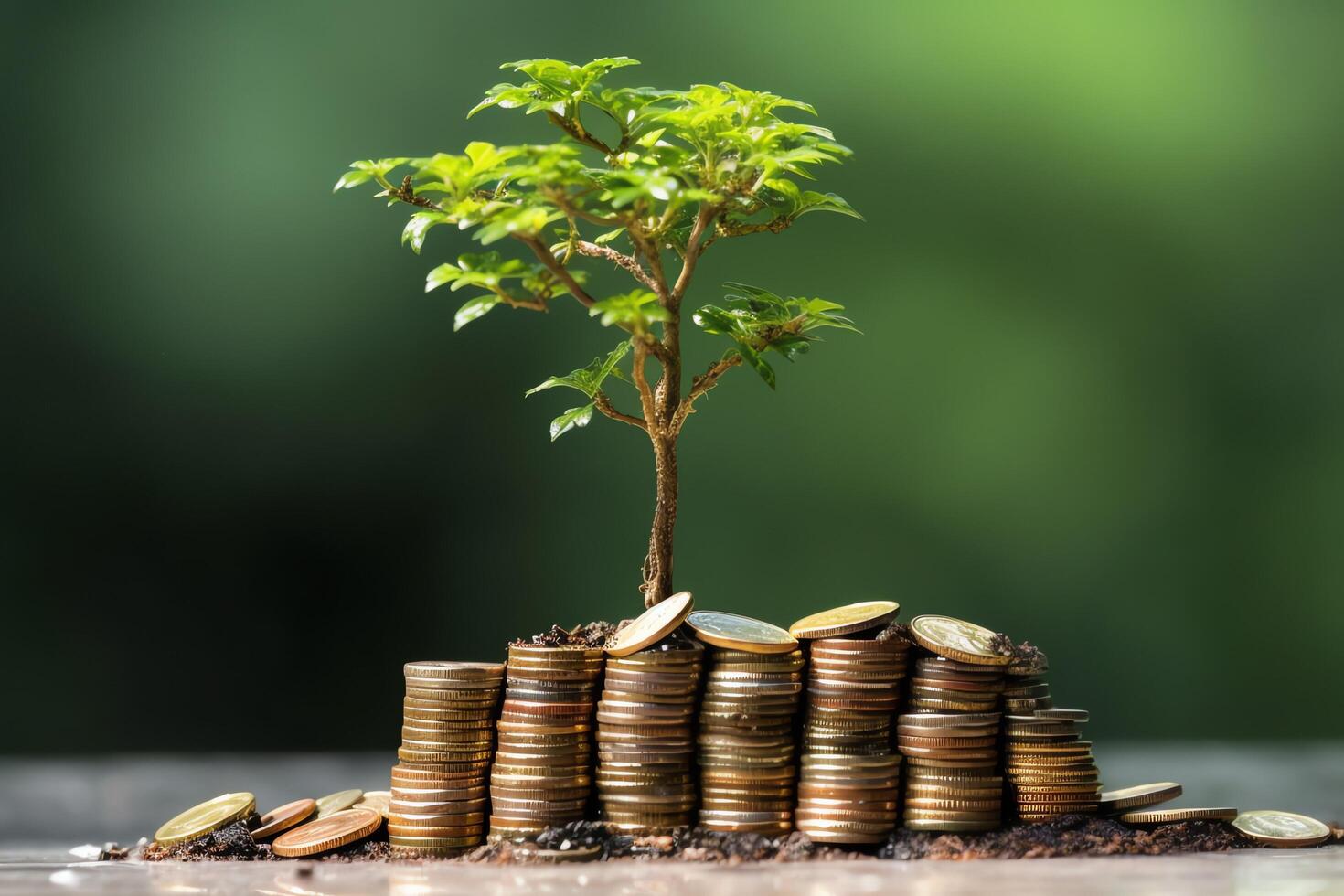 Business growth with a growing tree on a coin. Showing financial developments. Financial planning concept by AI Generated photo