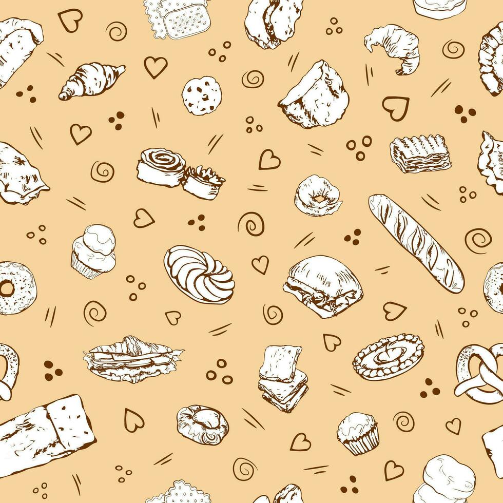Bakery white on brown seamless pattern design vector