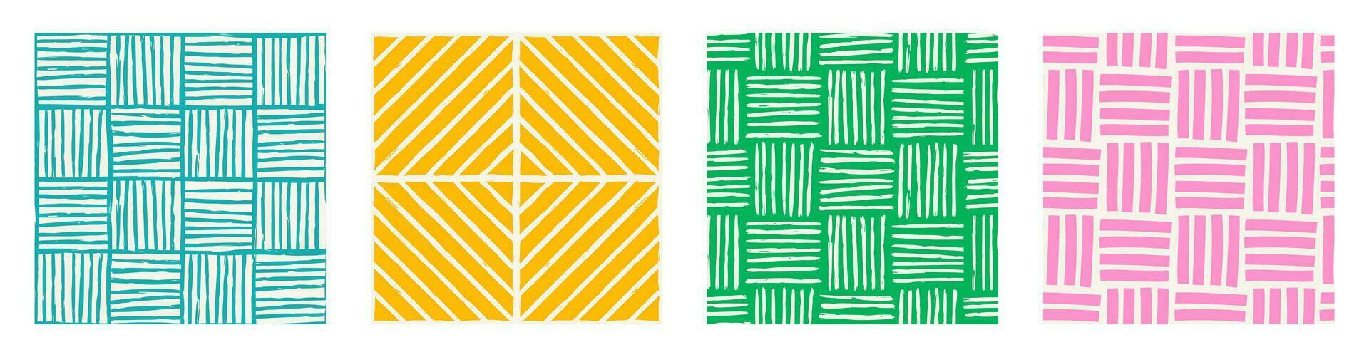 Set of Aesthetic Contemporary printable seamless pattern with abstract Minimal elegant line brush stroke shapes and line in vibrant colors. vector
