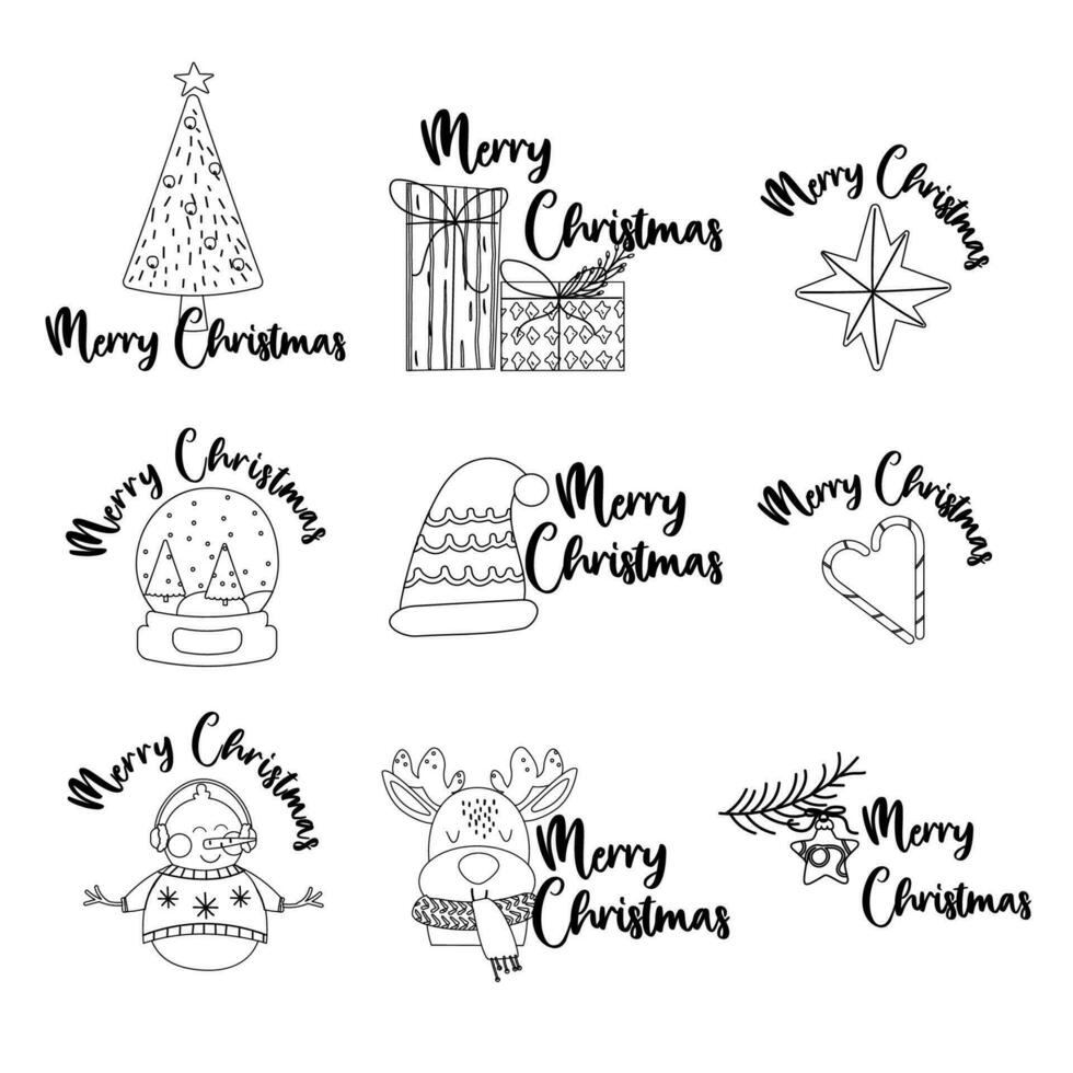 Merry christmas outline lettering designs vector