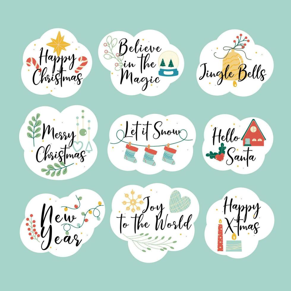 Set of stickers christmas greeting badge vector