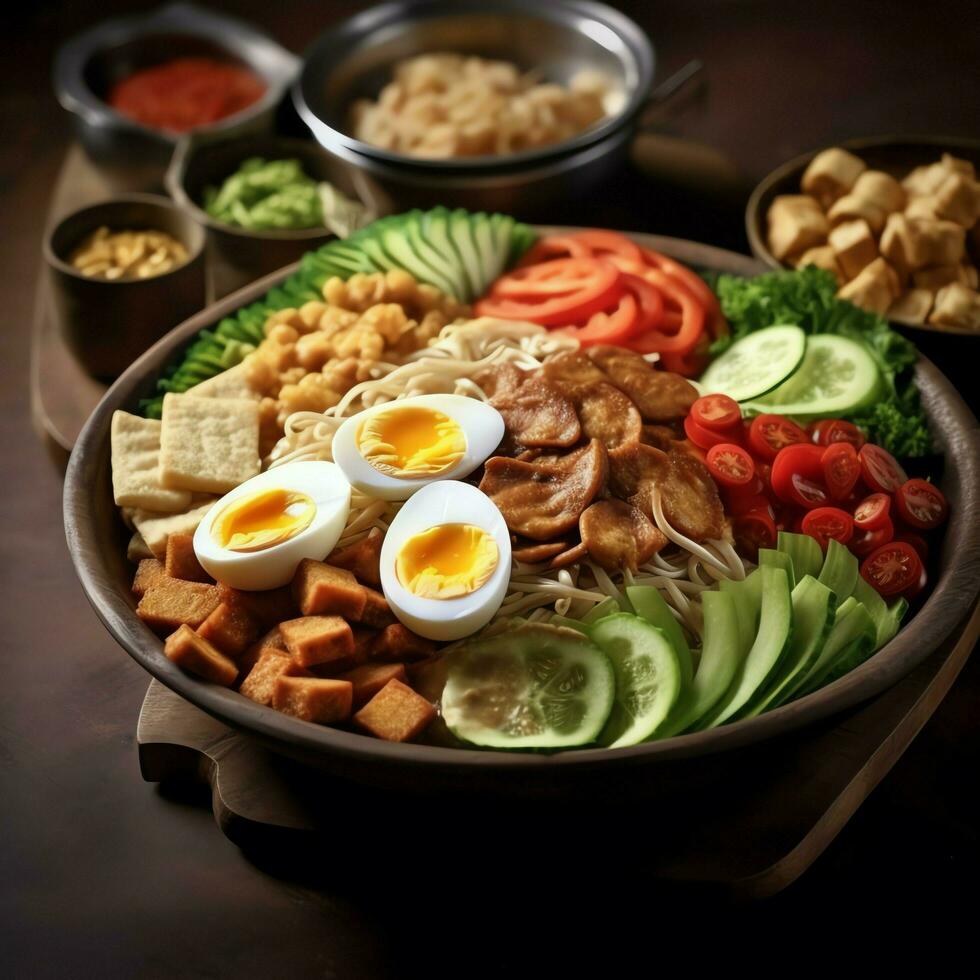 Gado-gado indonesian traditional food. Mix from boiled or steam vegetable served with peanut sauce concept by AI Generated photo