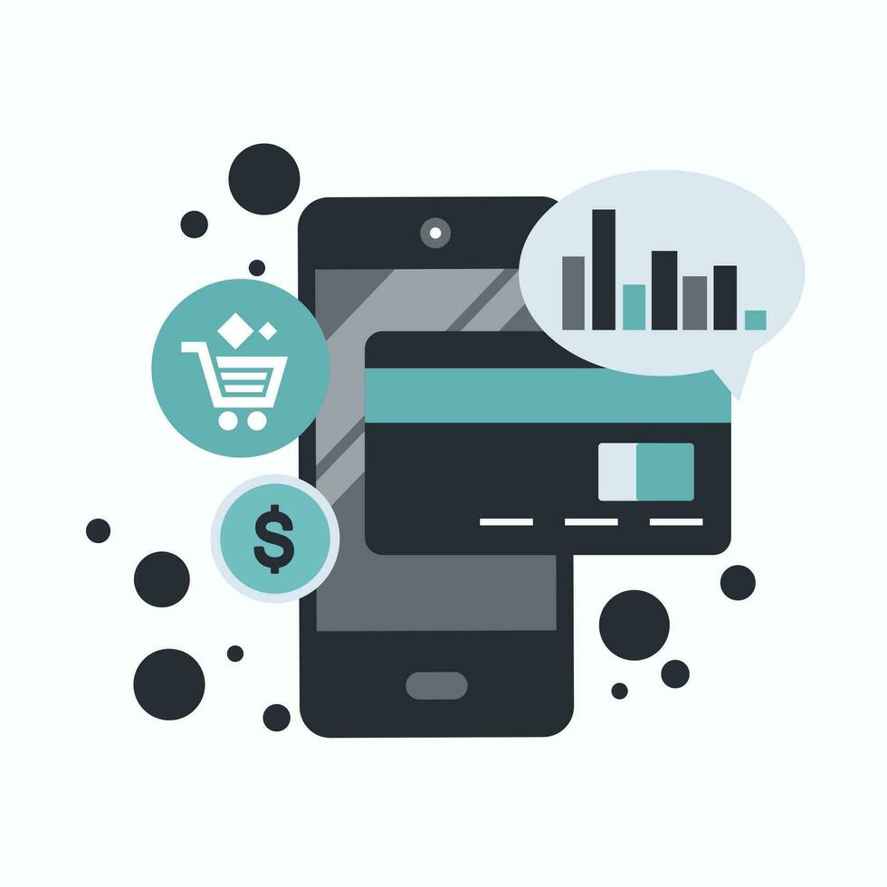 On line shopping and payment Methods. Mobile payments. Pay per click and online order. Flat vector illustration